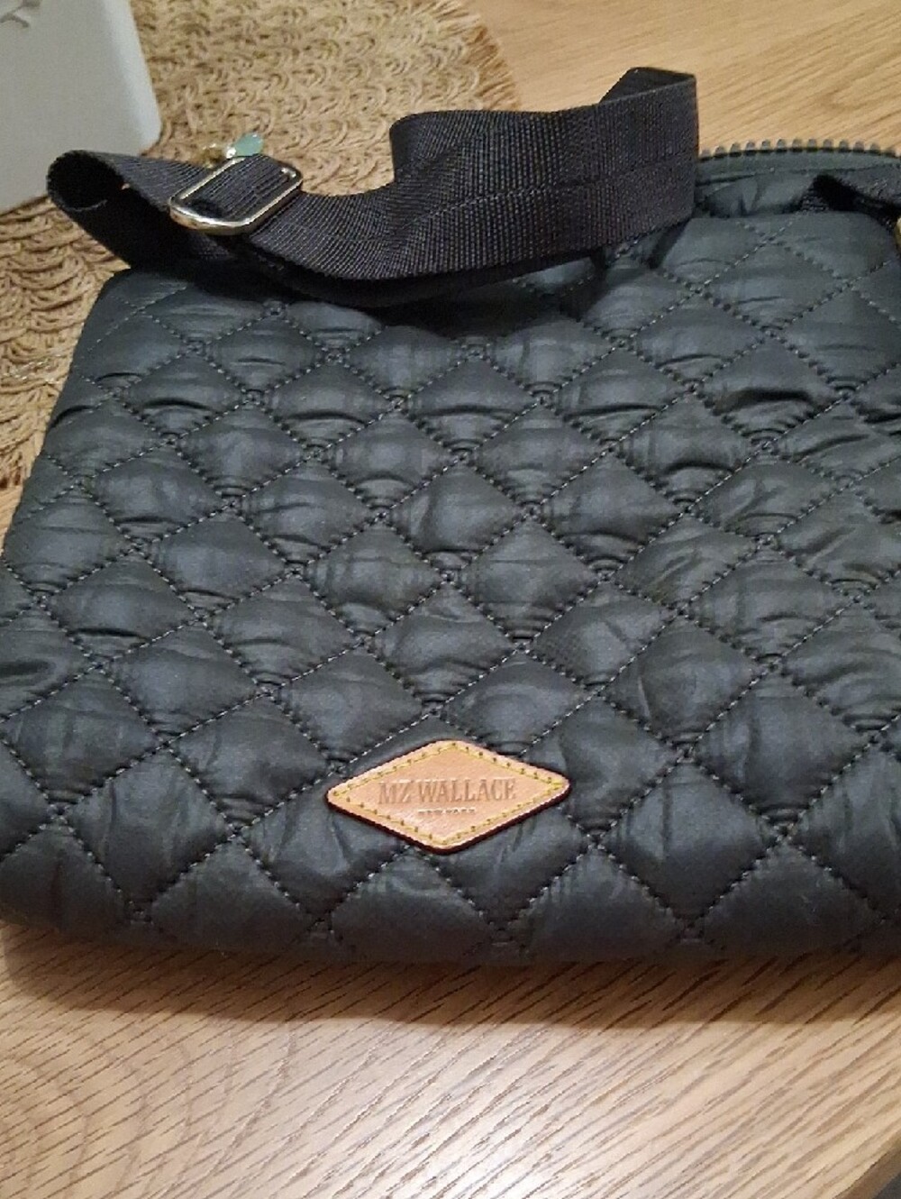 MZ Wallace Black Quilted Nylon Crossbody with Gold Logo - Picture 4 of 5